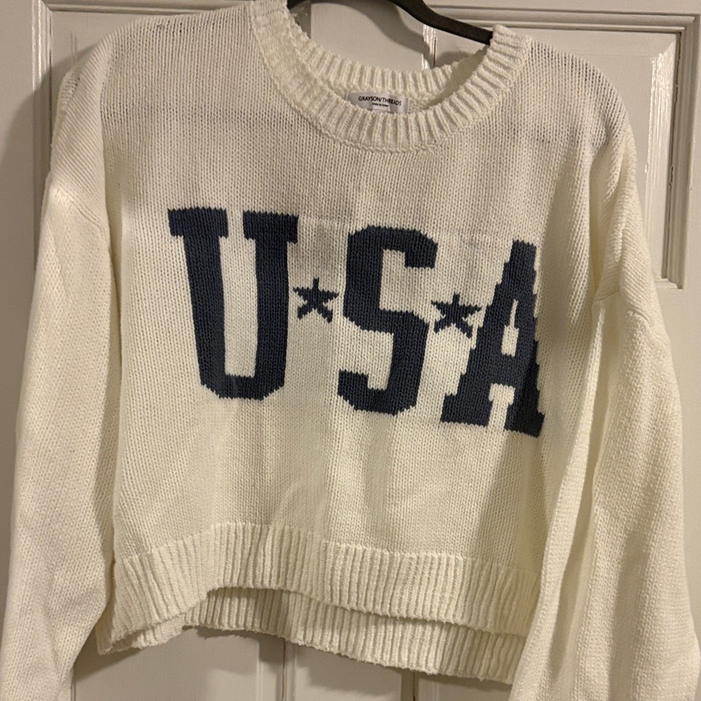 Grayson Threads White Sweater with USA Design